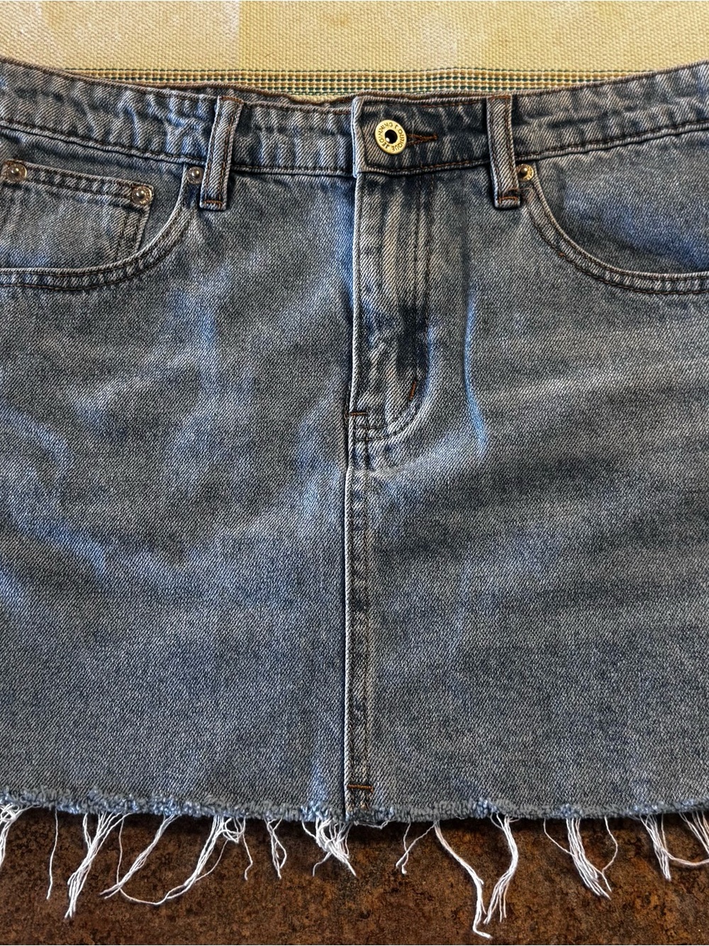 Classic Blue Denim Mini Skirt with Raw Hem